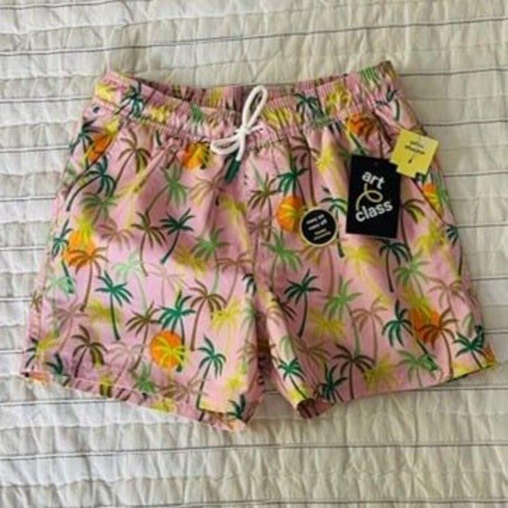 Art Class Boys Swim Trunks Size Large 10 12 Palm Tree Pink Green New With Tags